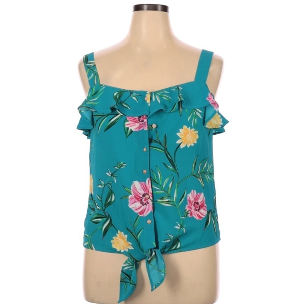 NWT Lemon Tart Green Floral Print Ruffle Tank Top